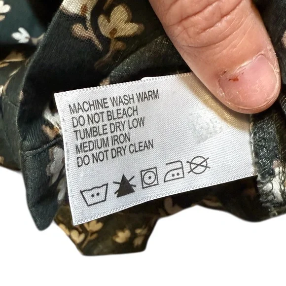 Orvis Women’s Large Dark Green Cotton Button-Down Blouse White Floral Print - Picture 7 of 8